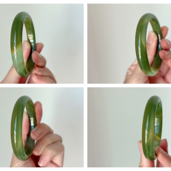 52mm Natural Green Banded Agate Round Bangle BA121 - Picture 7 of 10